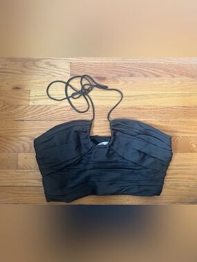 Zara Black Rouched Crop Top with Tie Straps Size M NWT